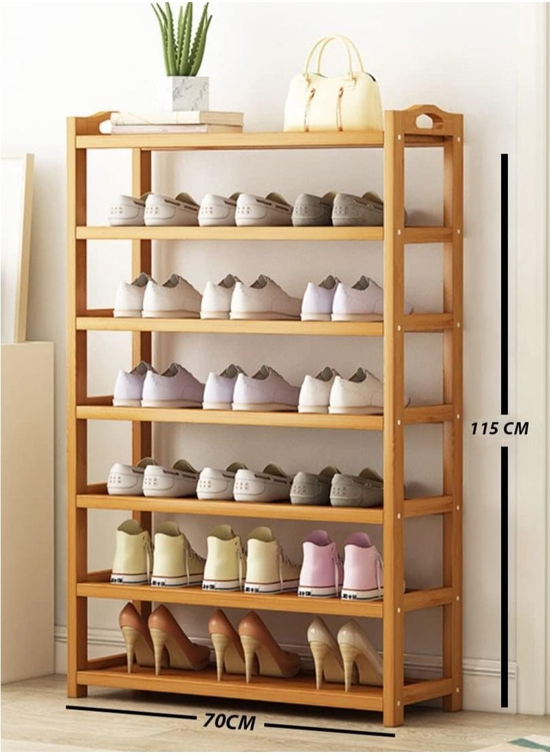 Blueland - 7Tier Wooden Shoe Rack Bamboo Shoes Cabinet Free Standing Entryway Shoe Tower Shelf Shoes Organizer MultiFunction Organizer Boots Storage Shelf Modern House Furniture Home Office Stands - Image 1
