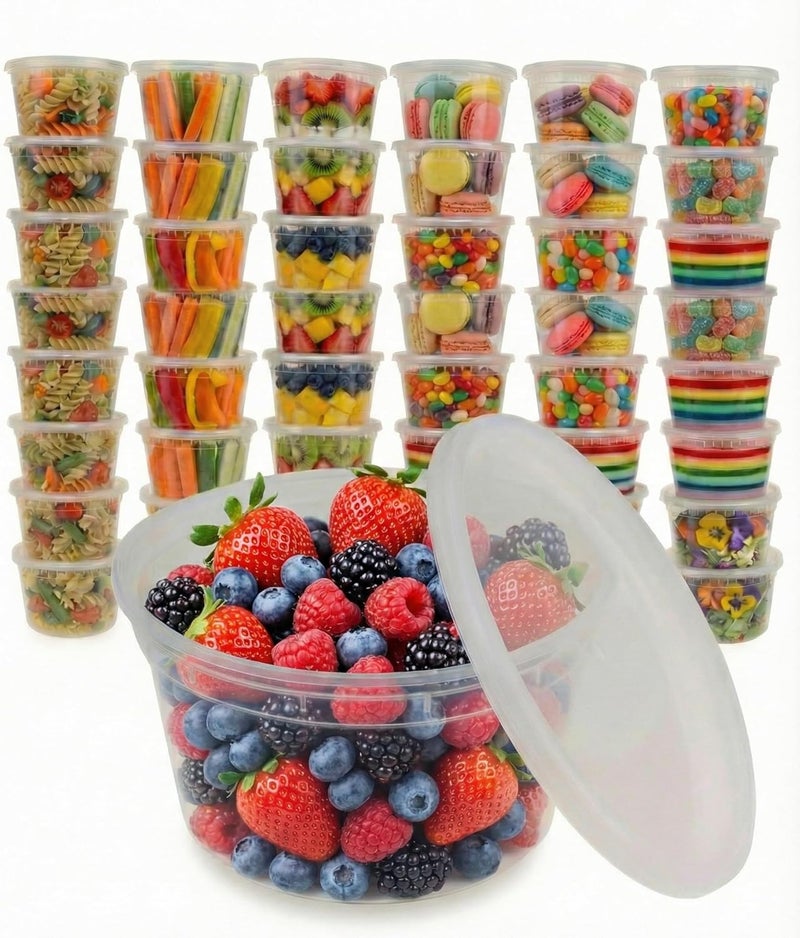 Pokanic Food Storage Containers [30 Set] 12 oz Plastic Deli Containers with Lids Slime Soup Meal Prep Reusable | BPA Free | Stackable | Leakproof | Microwave/Dishwasher/Freezer Safe (30 Set, 12 oz) - Image 1