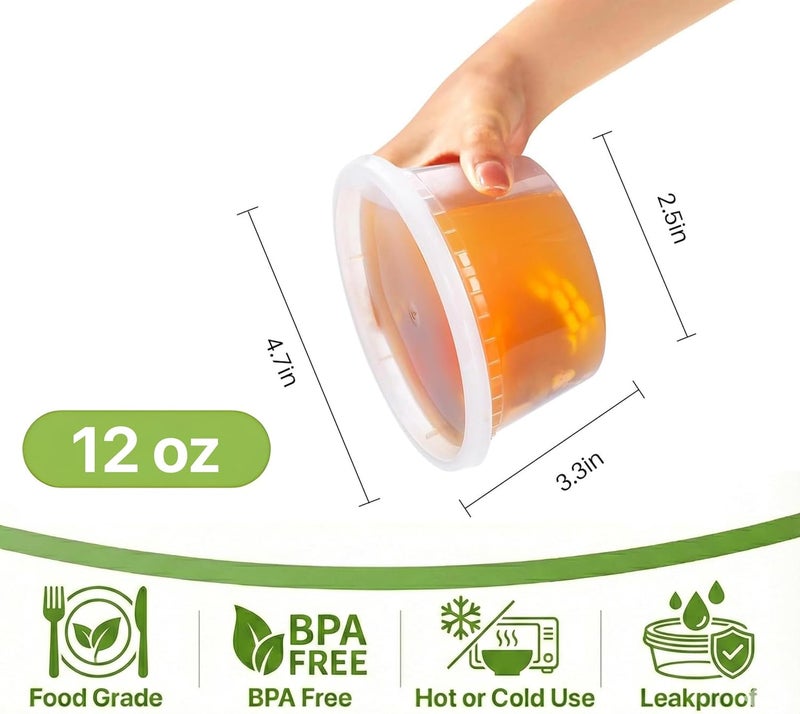 Pokanic Food Storage Containers [30 Set] 12 oz Plastic Deli Containers with Lids Slime Soup Meal Prep Reusable | BPA Free | Stackable | Leakproof | Microwave/Dishwasher/Freezer Safe (30 Set, 12 oz) - Image 2