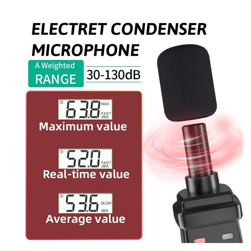 FY8862 كاشف الضوضاء الرقمي المحمول مقياس مستوى الصوت 30-130 ديسيبل مرجح A - Image 4