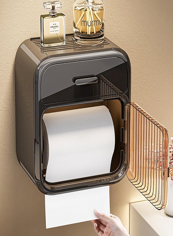 SNAPPSY Wall-Mounted Toilet Paper Storage Rack Punch-Free Mounting, Transparent Ribbed Door, Elegant Black PP Design Bathroom, Kitchen, Household for Modern Home D cor Easy Clean Feature - Image 5