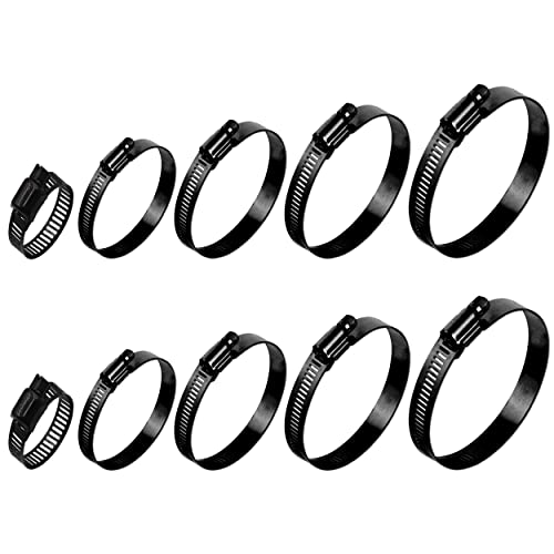 ISPINNER 10pcs 304 Stainless Steel Adjustable 16-127mm Range Worm Gear Hose Clamps Assortment Kit 1 Inch, 2 Inch, 3 Inch, 4 Inch, 5 Inch (Black) - Image 1