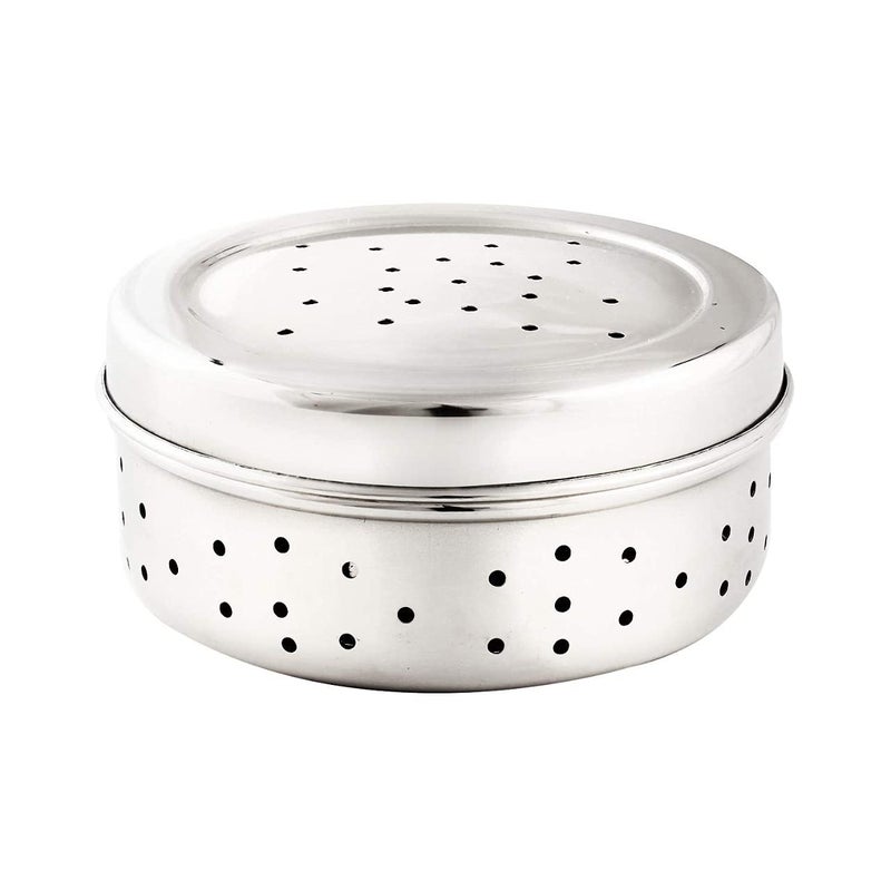 DAZVI Stainless Steel Green Coriander Storage Box Curry Leaves Box Set Sprouts with air Ventilation Food containers Silver Dabba Flat Box Steel Dabba dhaniya dibba 850 ml