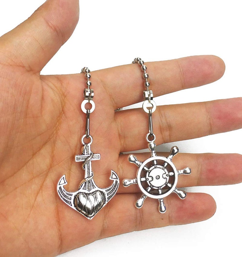 Hyamass 2-Pack Ceiling Fan Pull Chain Extender with Decorative Anchor & Wheel Design - 12Inch Rust-Resistant Metal Chain Pulls, Ball Connector for Fan/Light Fixtures (Nickel) - Image 5