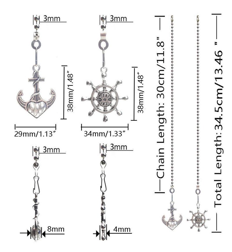Hyamass 2-Pack Ceiling Fan Pull Chain Extender with Decorative Anchor & Wheel Design - 12Inch Rust-Resistant Metal Chain Pulls, Ball Connector for Fan/Light Fixtures (Nickel) - Image 2