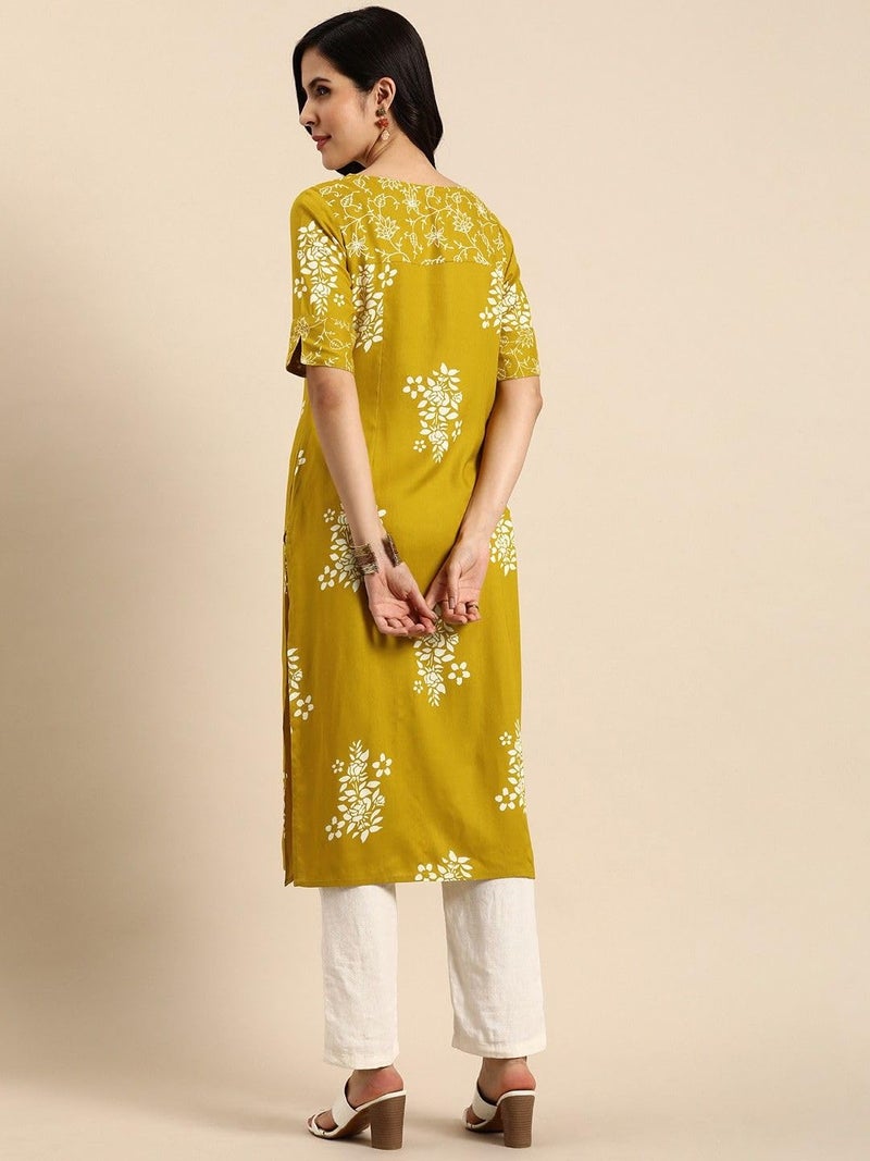 rytras Women's Printed Straight Kurta(RYT570,Mustard,XXL) - Image 2