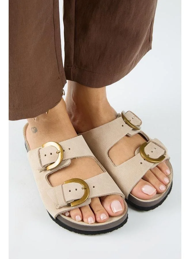 Manijero  Fuga Women's Genuine Leather Double-Strap Nubuck Beige Slipper. for Women | Best Price UAE