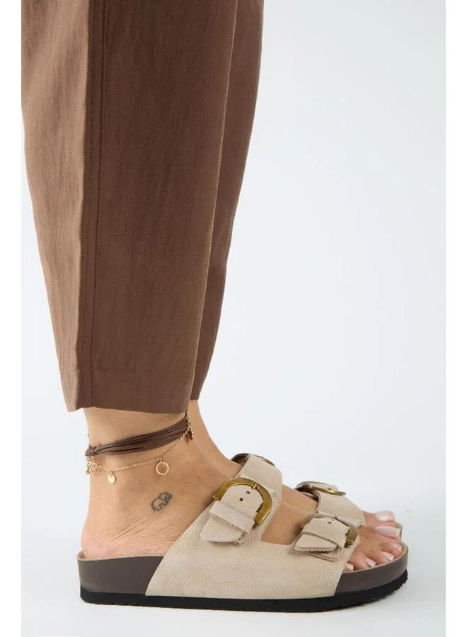 Manijero  Fuga Women's Genuine Leather Double-Strap Nubuck Beige Slipper. for Women | Best Price UAE