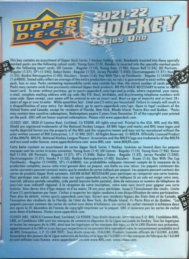 Upper Deck 2021 2022 Upper Deck Hockey Series 1 Factory Sealed Unopened Blaster Box of Packs Possible Young Guns Rookies and Jerseys - Image 5