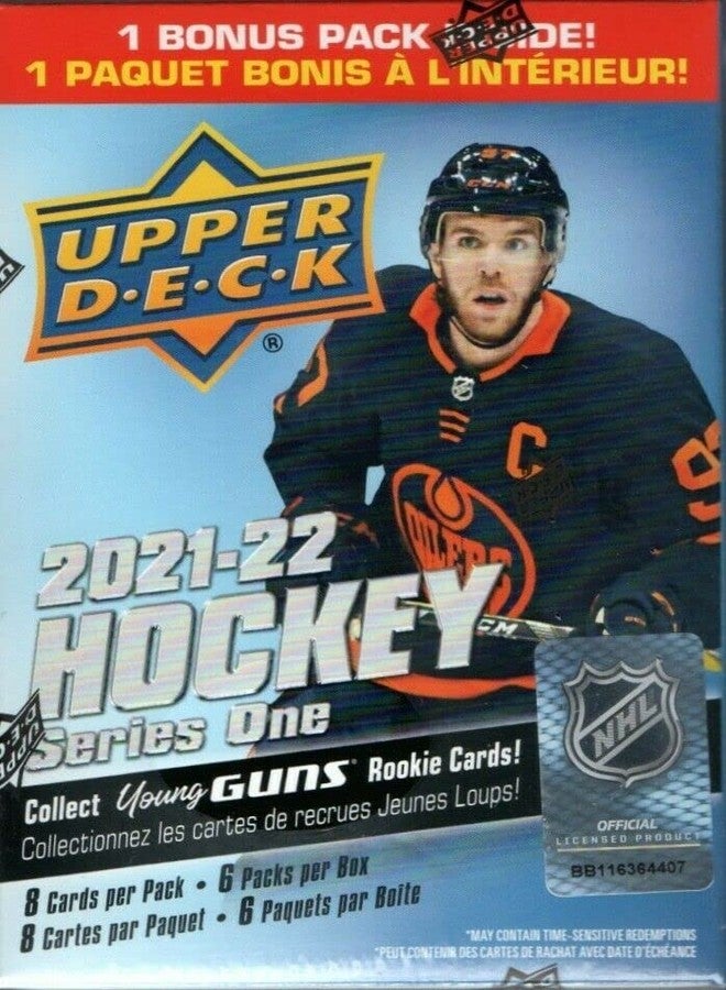 Upper Deck 2021 2022 Upper Deck Hockey Series 1 Factory Sealed Unopened Blaster Box of Packs Possible Young Guns Rookies and Jerseys - Image 1