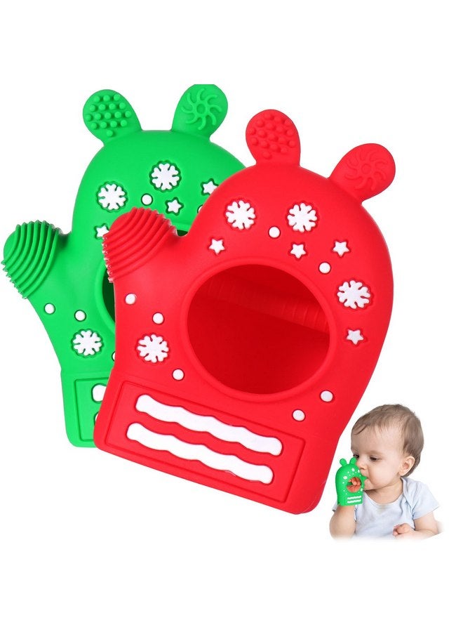 Mity Rain 2PCS Christmas Baby Teething Toys, Anti-Drop Teething Mitten for 3-6 Months, Easy-Grip Hand Teethers for Babies 6-12 Months, Silicone Teething Glove for Infants Boys Girls Soothing Teething Relief - Image 1