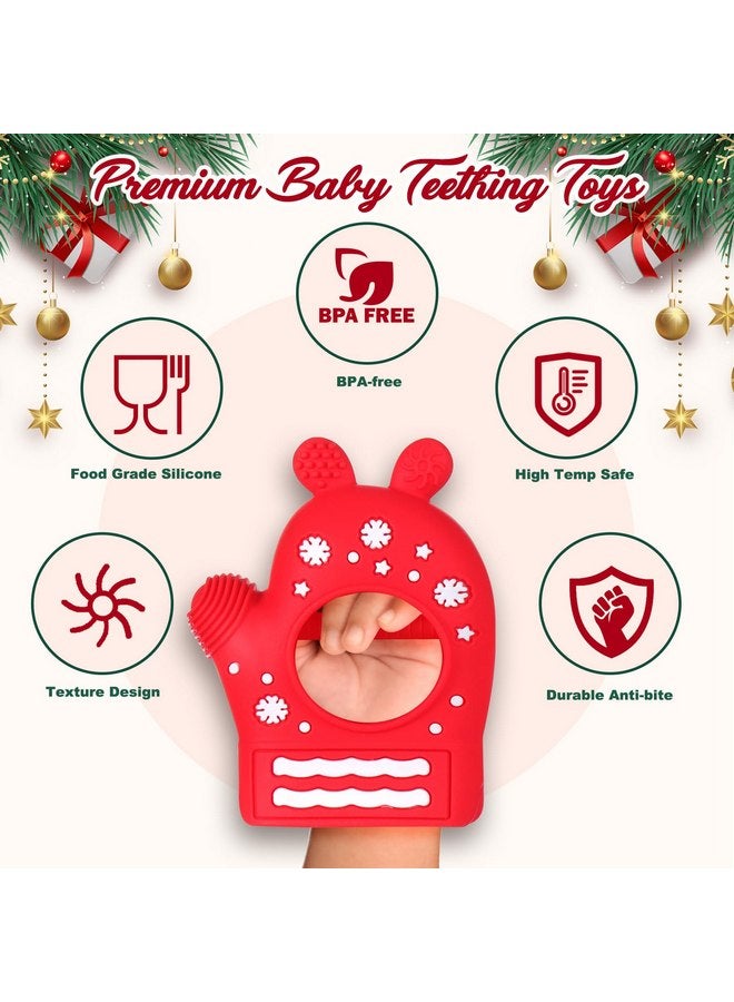 Mity Rain 2PCS Christmas Baby Teething Toys, Anti-Drop Teething Mitten for 3-6 Months, Easy-Grip Hand Teethers for Babies 6-12 Months, Silicone Teething Glove for Infants Boys Girls Soothing Teething Relief - Image 2