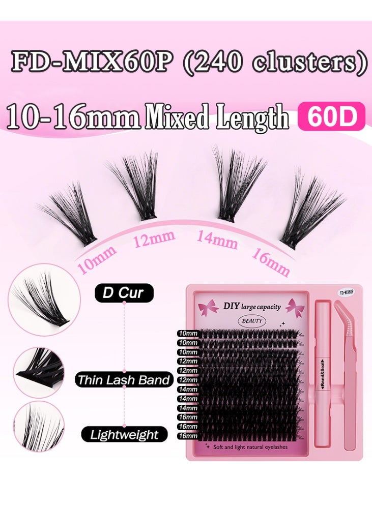 240 clusters of large-capacity eyelashes, eyelash clusters, including 4 lengths, free glue + tweezers, oil-proof, waterproof and sweat-proof! Create your own eye makeup as you like. Makes eyes look bigger! Confident DIY - Image 3