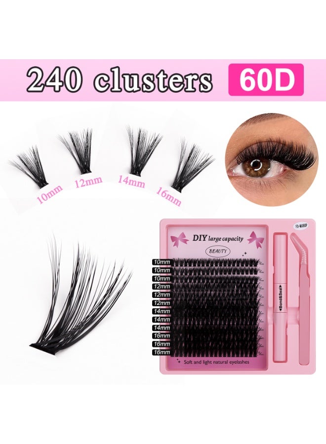 240 clusters of large-capacity eyelashes, eyelash clusters, including 4 lengths, free glue + tweezers, oil-proof, waterproof and sweat-proof! Create your own eye makeup as you like. Makes eyes look bigger! Confident DIY - Image 1