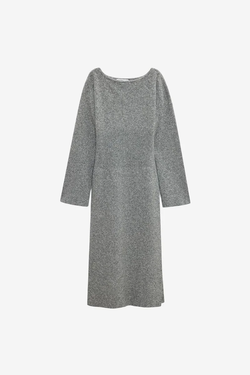 DILVIN Ribbed Bodycon Midi Dress With Slit