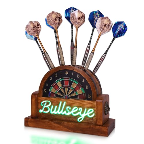 CoolGift Mart Light Up Dart Stand Wooden Dart Holder with USB Powered Holds 9 Darts Xmas Birthday Gifts for Darts Enthusiasts - Image 1