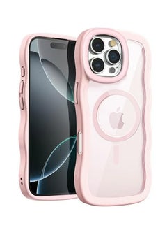 X-level iPhone 16 Pro Max Magsafe Case Cover, Cute Curly Wave Frame Translucent Matte Case, Anti-Scratch Shockproof Protective Phone Cover, Pink  - Image 1