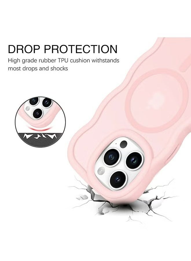 X-level iPhone 16 Pro Max Magsafe Case Cover, Cute Curly Wave Frame Translucent Matte Case, Anti-Scratch Shockproof Protective Phone Cover, Pink  - Image 2