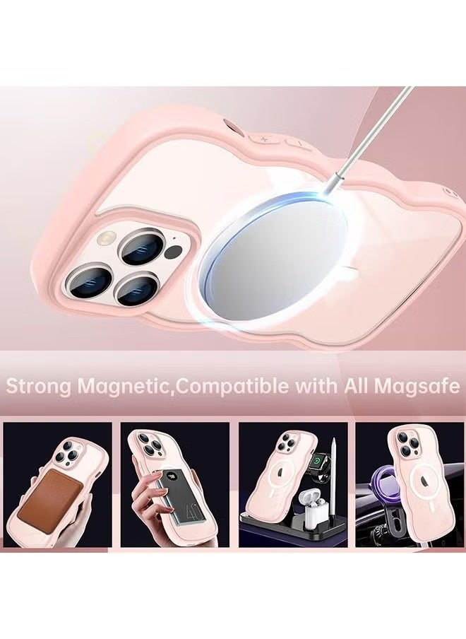 X-level iPhone 16 Pro Max Magsafe Case Cover, Cute Curly Wave Frame Translucent Matte Case, Anti-Scratch Shockproof Protective Phone Cover, Pink  - Image 4