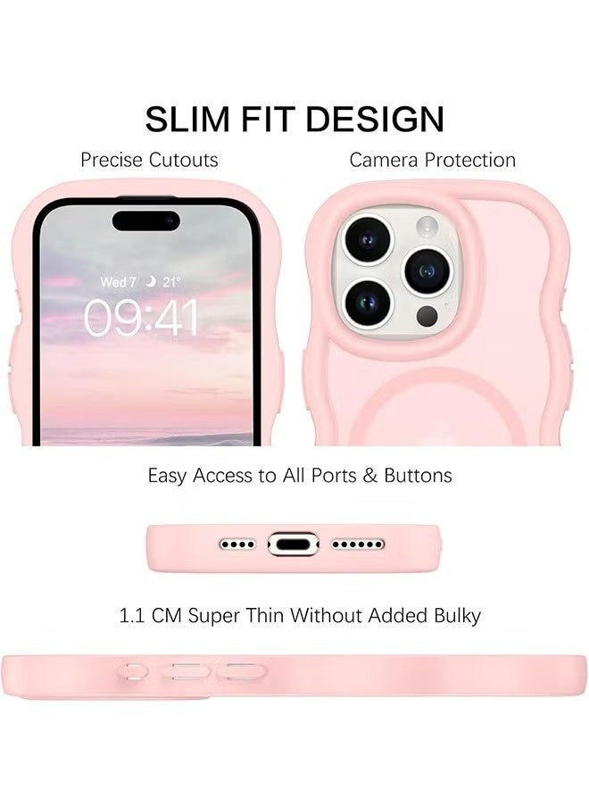 X-level iPhone 16 Pro Max Magsafe Case Cover, Cute Curly Wave Frame Translucent Matte Case, Anti-Scratch Shockproof Protective Phone Cover, Pink  - Image 5