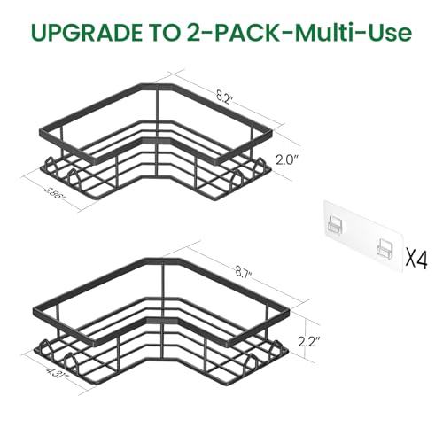QHMCHLDZ Adhesive Shower Caddy 2 Pack Corner Bath Organizer Rustproof Stainless Steel Shower Shelves with Large Capacity No Drilling Shelves for Bathroom Storage Home Kitchen Dcor - Image 3