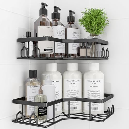 QHMCHLDZ Adhesive Shower Caddy 2 Pack Corner Bath Organizer Rustproof Stainless Steel Shower Shelves with Large Capacity No Drilling Shelves for Bathroom Storage Home Kitchen Dcor - Image 1