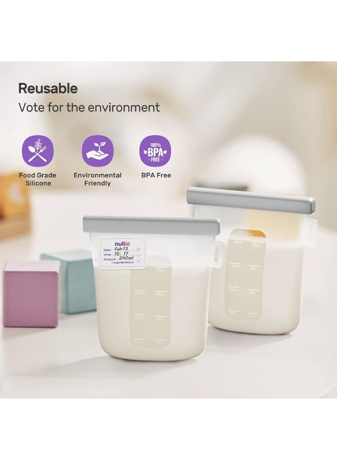 Nuliie 7 Pcs Silicone Breastmilk Storage Bags Reusable, 8oz/240ml Double Leak-Proof Breastmilk Freezer Bags, BPA Free Self-Standing Milk Bags for Breastfeeding, Baby Food Pouches - Image 5