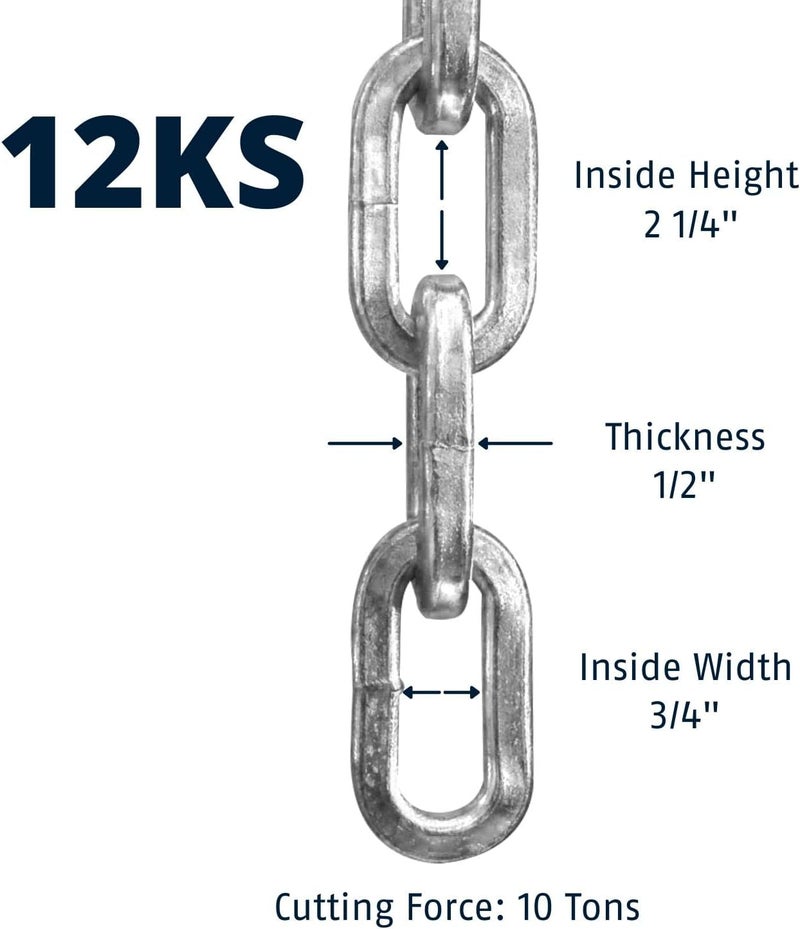 Abus Hardened Steel 12KS 2 Foot 1/2" Thick Square Security Chain for Bikes, Containers, Trailers, ATV's, Motorcycles and Personal/Industrial Property - Image 1