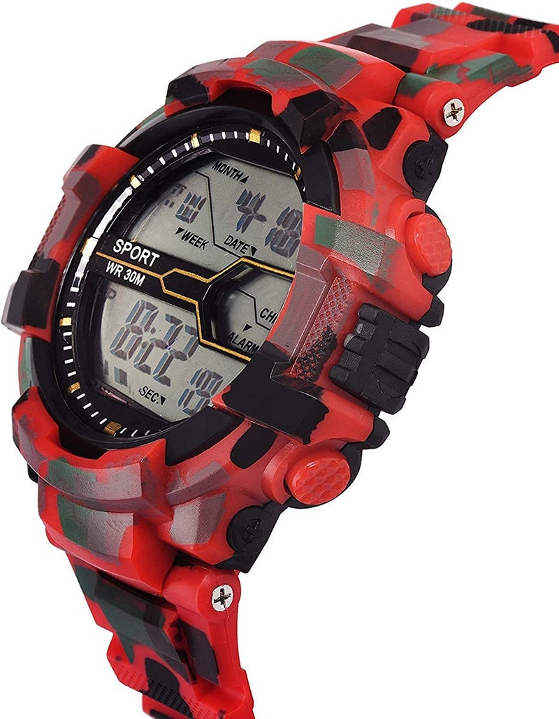 Acnos Polyurethane Premium Red Color Army Shockproof Waterproof Digital Sports Watch for Men Kids Sports Watch for Boys - Military Army Watch for Men, Black Dial, Red Band - Image 2