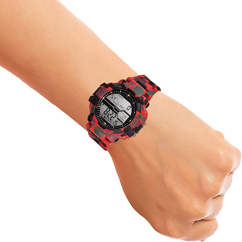 Acnos Polyurethane Premium Red Color Army Shockproof Waterproof Digital Sports Watch for Men Kids Sports Watch for Boys - Military Army Watch for Men, Black Dial, Red Band - Image 5