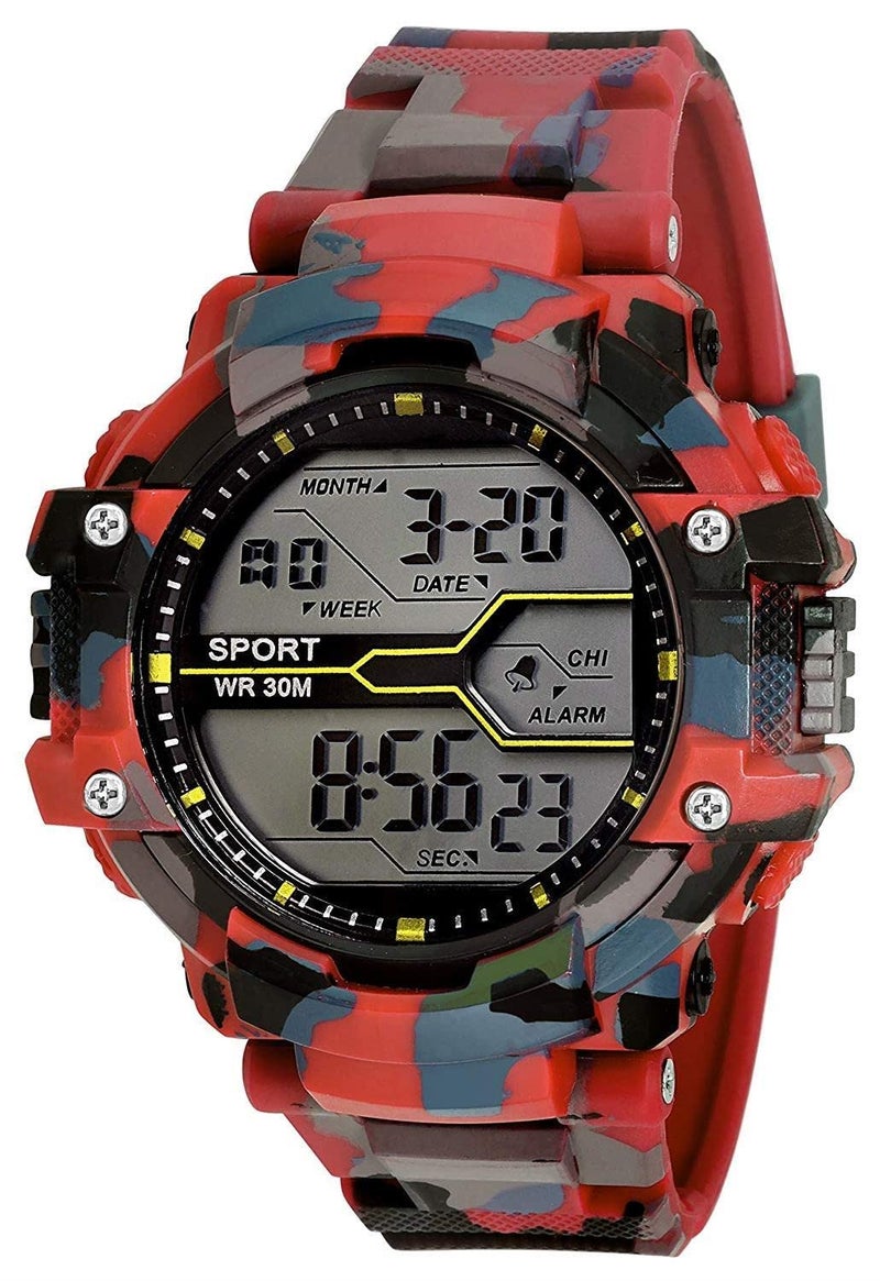 Acnos Polyurethane Premium Red Color Army Shockproof Waterproof Digital Sports Watch for Men Kids Sports Watch for Boys - Military Army Watch for Men, Black Dial, Red Band - Image 1