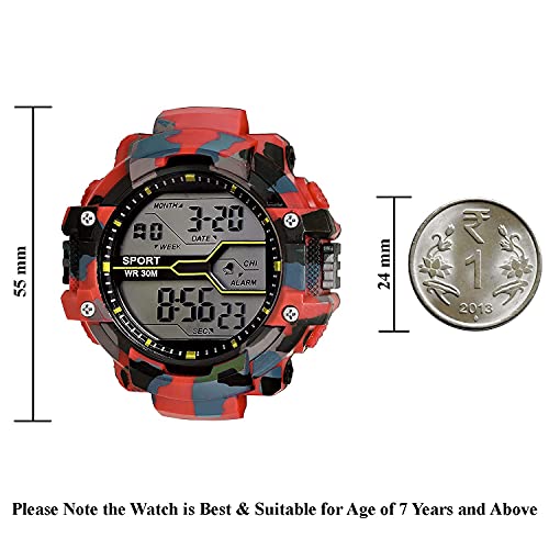 Acnos Polyurethane Premium Red Color Army Shockproof Waterproof Digital Sports Watch for Men Kids Sports Watch for Boys - Military Army Watch for Men, Black Dial, Red Band - Image 3