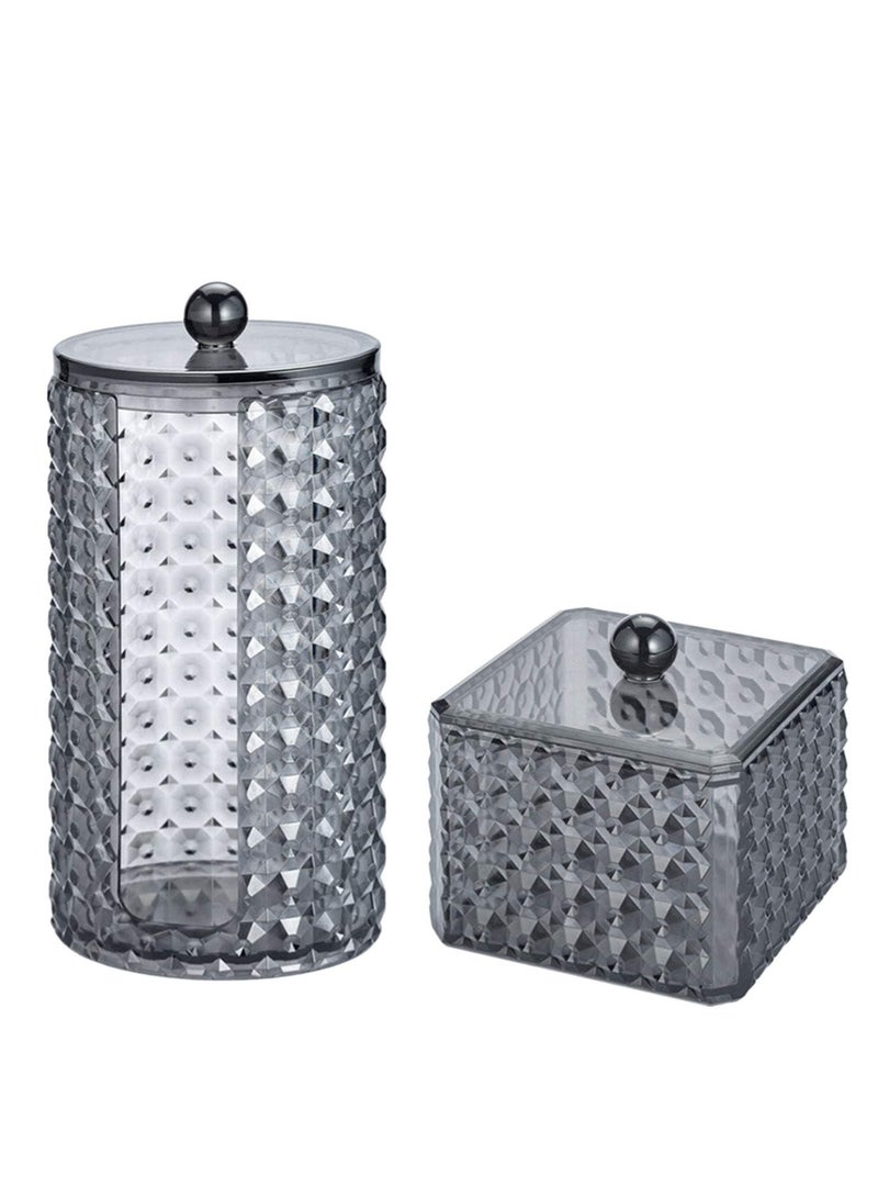 SYOSI Makeup Organiser Set, 2Pcs Acrylic Makeup Pads Container, Acrylic Cotton Wool Pads Holder, Plastic Cotton Ball and Swab Holder Bathroom Jar Cosmetics Storage Box for Cotton Balls, Swabs, Cotton Pad - Image 1