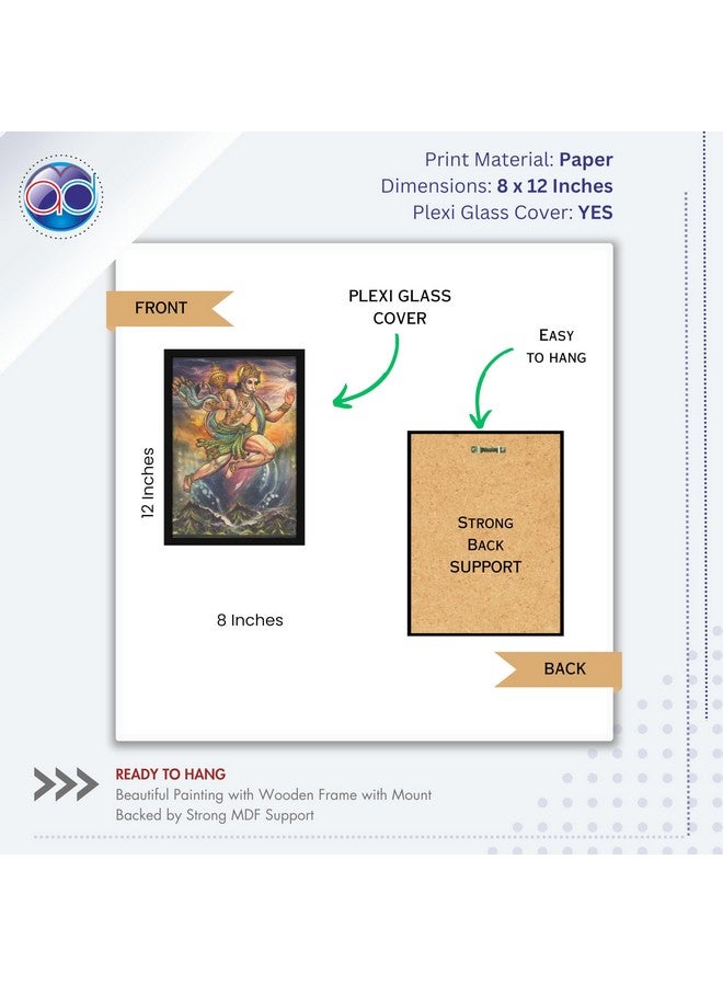 Mad Masters Flying Lord Hanuman Hindu God, Maruti Bhagwan Painting Photo Frame for Living Room, Bedroom, Home Decor and Wall Decoration (MM 2246, 8x12 Inch, Paper, With Plexi Glass) - Image 2