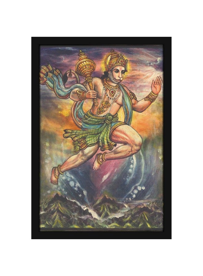 Mad Masters Flying Lord Hanuman Hindu God, Maruti Bhagwan Painting Photo Frame for Living Room, Bedroom, Home Decor and Wall Decoration (MM 2246, 8x12 Inch, Paper, With Plexi Glass) - Image 1