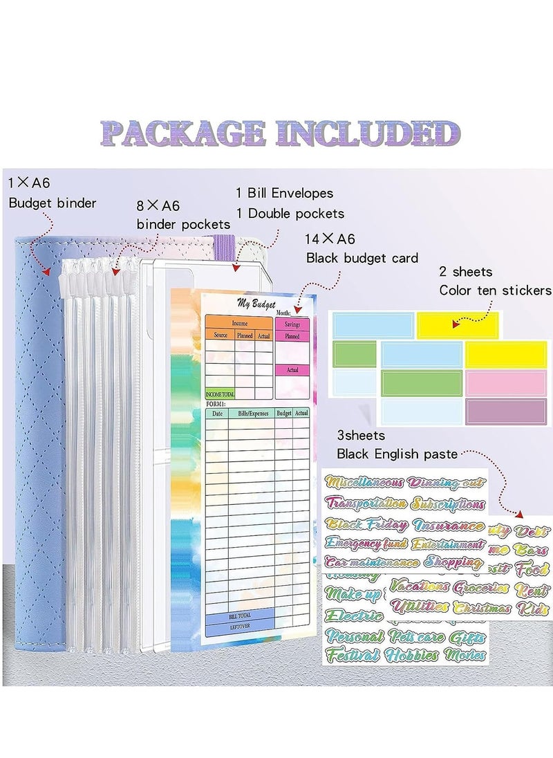 SYOSI - A6 Gradient Color PU Budget Binder Set Money Saving Wallet Ring with Cash Envelopes Sheets and Label Stickers Planner Organizer Ideal for Travel or Work - Image 1