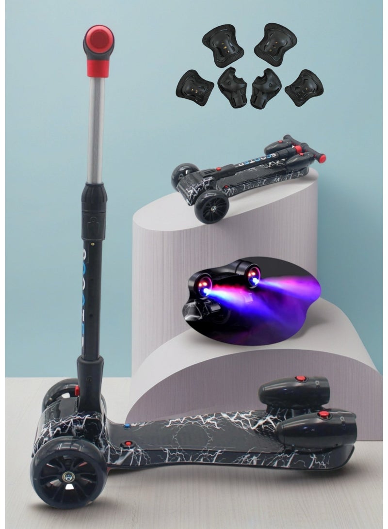 إيزي فيتشور سكوتر ركل سهل الاستخدام بثلاث عجلات للأولاد والبنات - عجلات LED مضيئة، موسيقى بلوتوث، رذاذ ماء وتأثير دخان - إمالة آمنة للتوجيه، للأعمار من 3 إلى 14 عامًا بما في ذلك مجموعة معدات الحماية - Image 1