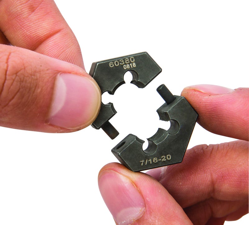 Steelman 7/16-20 SAE Split Die Thread Chaser, Indexing Pins, Steel, Repairs Threads on Wheel Studs and Bolts - Image 3