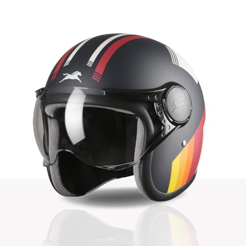 TVS Cruisetown Open Face Helmet | Half Face Helmet for Riders | ISI & DOT Certified | Premium Protection for Men & Women | Comfortable, Durable & Lightweight Design with Visor (Navy & Red/L) - Image 1