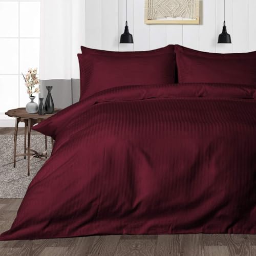 Warisi@ Satin Stripe Glace Cotton King Size Duvet Cover II Razai Cover II Quilt Cover II Blanket Cover II Comforter Cover II Dohar for Double Bed with Zipper Closure (90x100 Inch). (Wine) - Image 1