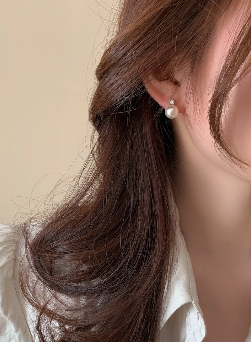 DAEVO Gold Cubic Zirconia Crown Setting Pearl Stud Earrings for Women - Image 2