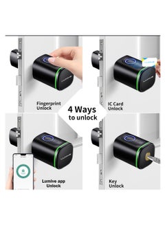 LUMIVE Lumive Smart Door Lock Support Up to 100 Fingerprints, Smart Lock with Remote App Unlocking, 2x RFID Smart Card , Black , 60mm Cylinder, Battery Included  - Image 3