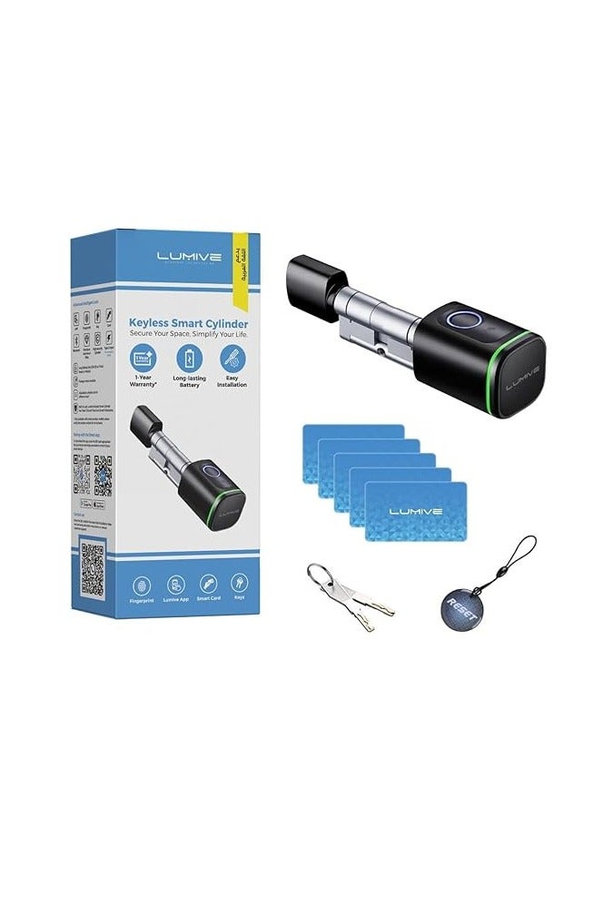 LUMIVE Lumive Smart Door Lock Support Up to 100 Fingerprints, Smart Lock with Remote App Unlocking, 2x RFID Smart Card , Black , 60mm Cylinder, Battery Included  - Image 1