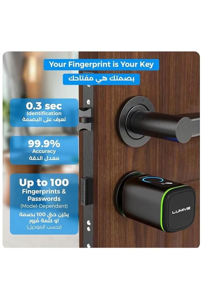 LUMIVE Lumive Smart Door Lock Support Up to 100 Fingerprints, Smart Lock with Remote App Unlocking, 2x RFID Smart Card , Black , 60mm Cylinder, Battery Included  - Image 2