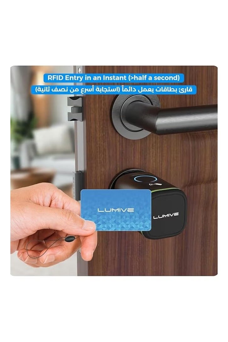 LUMIVE Lumive Smart Door Lock Support Up to 100 Fingerprints, Smart Lock with Remote App Unlocking, 2x RFID Smart Card , Black , 60mm Cylinder, Battery Included  - Image 4
