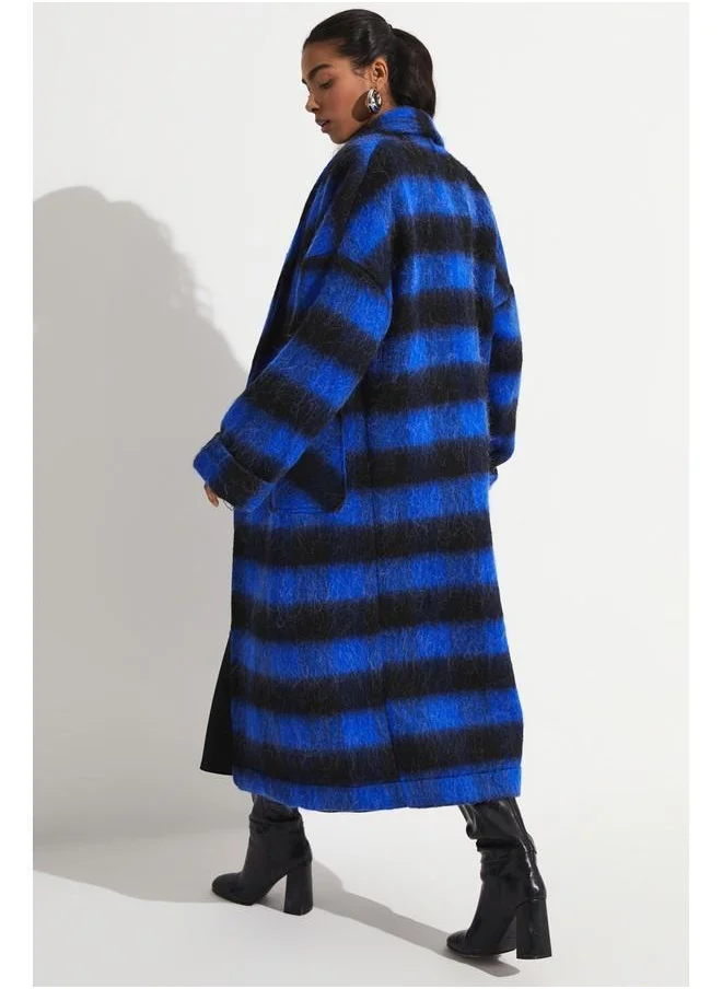 JUNE June Patterned Long Coat Saxe