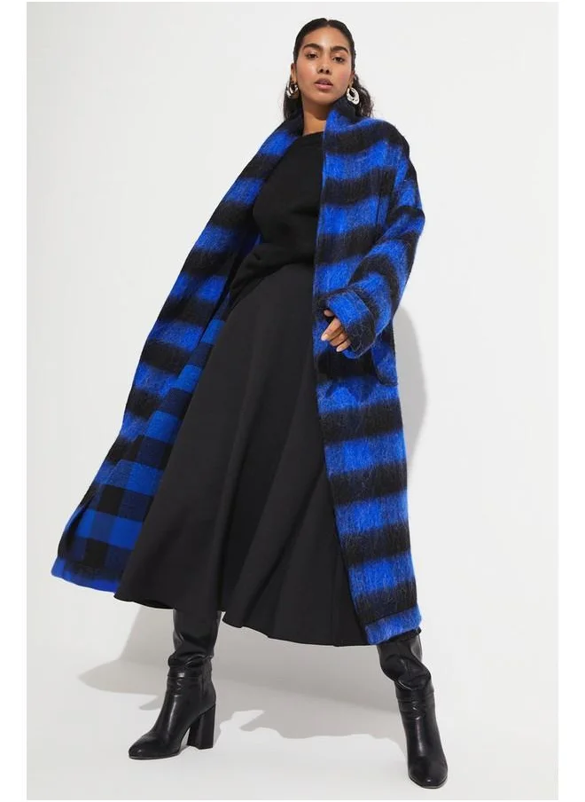 JUNE June Patterned Long Coat Saxe
