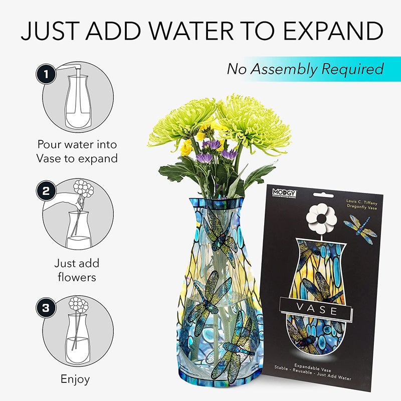 MODGY Collapsible and Expandable Plastic Flower Vase, Unbreakable, Foldable, Decorative Modern Centerpieces, Table Decorations, Louis C. Tiffany Dragonfly, 1 Pack - Image 4