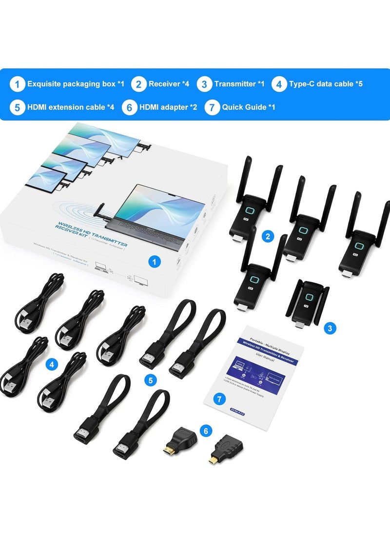 جهاز إرسال HDMI لاسلكي 1 وجهاز استقبال4، محول تحكم عن بعد لاسلكي HDMI، توصيل وتشغيل 50 متر  - Image 2