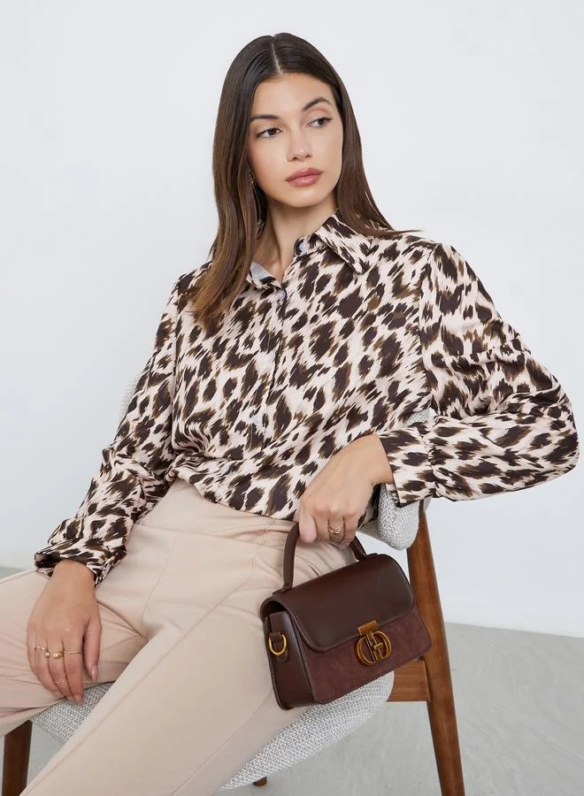 ستايلي بلوزة بطبعة حيوان مع أكمام طويلة